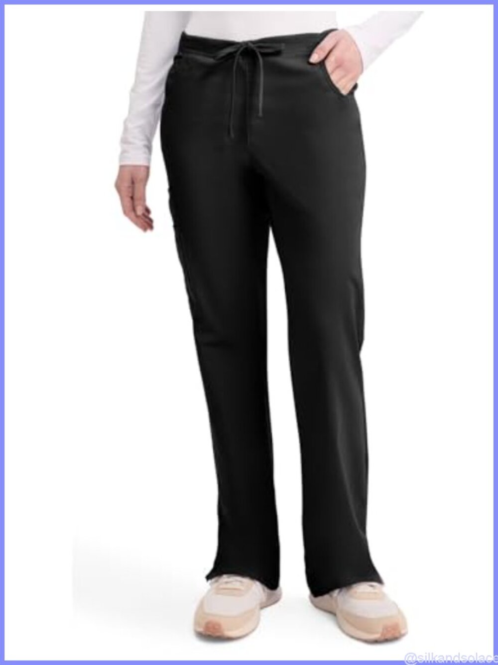 Women's Medical Scrub Pants Cargo with 6 Pockets Drawstring Cotton Polyester